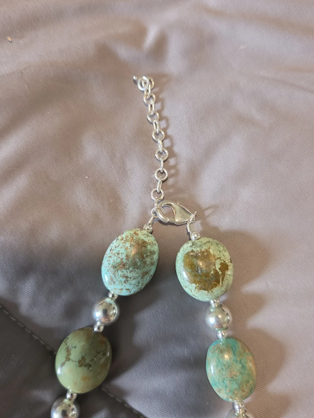 Sterling Silver Green Turquoise Bead Necklace 24in